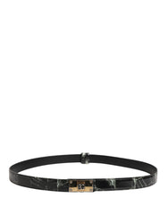 Dolce & Gabbana Herren Gürtel Schwarz Marmor Leder DG Logo Schnalle