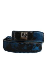 Dolce & Gabbana Herren Gürtel aus blauem Kalbsleder mit Metallschnalle und Logo