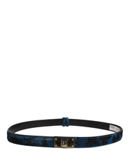 Dolce & Gabbana Herren Gürtel aus blauem Kalbsleder mit Metallschnalle und Logo