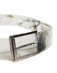 Dolce & Gabbana Herren Weißer PVC-Gürtel mit Blumenmuster und silberner Metallschnalle