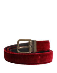 Dolce & Gabbana Herren Gürtel Weinrot Samt Baumwolle Metallschnalle
