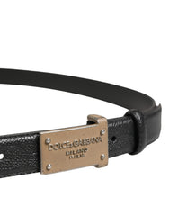 Dolce & Gabbana Herren Gürtel aus schwarzem Kalbsleder mit Metallschnalle und Logo