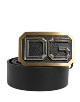 Dolce & Gabbana Heren Zwart Lederen DG Logo Metalen Gesp Riem