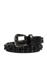 Dolce & Gabbana Heren Zwarte Kalfsleren Riem Met Metalen Gesp Met Versiering
