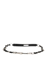 Dolce & Gabbana Schwarzer Leder-Schulterriemen mit silberfarbener Kette