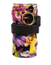 Cavalli Class Mehrfarbiger Gürtel mit Blumenmuster, breiter Taille und goldener Metallschnalle