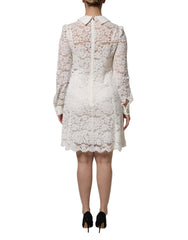 Dolce & Gabbana Weißes florales Spitzen-Minikleid aus Viskose mit Kragen