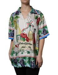 Dolce & Gabbana Mehrfarbiges Kurzarm-Seidenhemd mit Food-Motiv