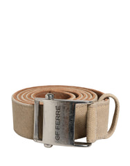 GF Ferre Herren Gürtel Beige Canvas Silber Metallschnalle