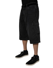 Dolce & Gabbana Black Mid Waist Denim Cargo Bermuda Shorts