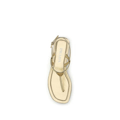 Prada Silver Calf Leather Bos Taurus Flat Sandals