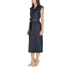 ICHI Blaues Polyester-Maxikleid