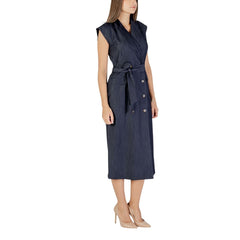 ICHI Blaues Polyester-Maxikleid