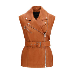 PINKO Ärmellose Jacke aus Ziegenleder in Braun