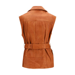 PINKO Ärmellose Jacke aus Ziegenleder in Braun