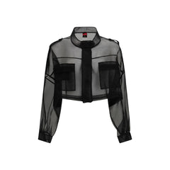PINKO Black Silk Full-Length Jacket