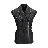 PINKO Black Goatskin Sleeveless Jacket