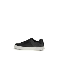 Ferragamo Schwarze Kalbsleder-Low-Top-Sneaker Bos Taurus