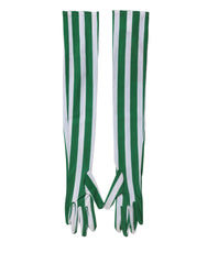 Dolce & Gabbana Grün Weiß Gestreift Nylon Ellenbogenlang Damen Handschuhe