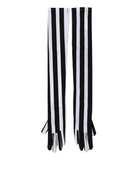 Dolce & Gabbana Schwarz-weiß gestreifte Nylon-Handschuhe für Damen, ellenbogenlang