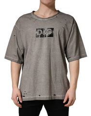 Dolce & Gabbana Graues T-Shirt mit DG-Logoaufdruck und Rundhalsausschnitt aus Baumwolle