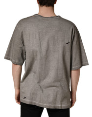 Dolce & Gabbana Graues T-Shirt mit DG-Logoaufdruck und Rundhalsausschnitt aus Baumwolle