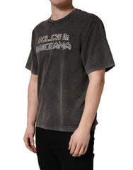 Dolce & Gabbana Graues T-Shirt mit Logo-Applikation und Rundhalsausschnitt für Herren