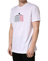 Dolce & Gabbana Weißes Barcode Baumwoll T-Shirt mit Rundhalsausschnitt für Herren