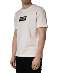 Dolce & Gabbana Weißes Logo-Patch Baumwoll-T-Shirt für Herren mit Rundhalsausschnitt