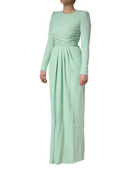 Dolce & Gabbana Grünes langes Abendkleid aus Viskose mit langen Ärmeln