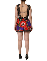 Dolce & Gabbana Kurzes Minikleid aus mehrfarbiger floraler Spitze, ärmellos