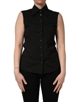 Dolce & Gabbana Schwarze ärmellose Bluse aus Baumwolle mit Kragen