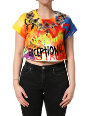 Dolce & Gabbana Crop-Jersey-Top mit mehrfarbigen Graffiti-Kristallen