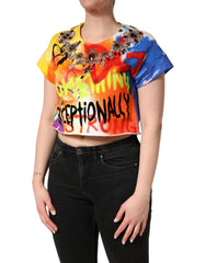 Dolce & Gabbana Crop-Jersey-Top mit mehrfarbigen Graffiti-Kristallen