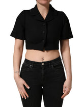 Dolce & Gabbana Schwarze Kurzärmelige Cropped-Bluse mit Kragen