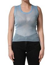 Dolce & Gabbana Blaues halbtransparentes geripptes ärmelloses Tanktop
