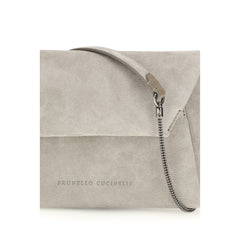 Brunello Cucinelli Gray Calf Leather Bos Taurus Shoulder Bag