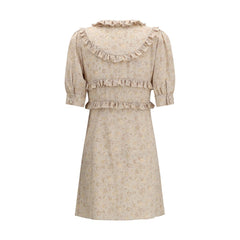 Alessandra Rich beigefarbenes Seidenkleid