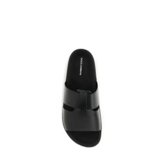 Dolce & Gabbana Schwarze Sandalen aus Kalbsleder Bos Taurus
