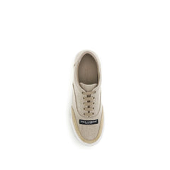 Dolce & Gabbana Beige Leinen Low Top Sneakers