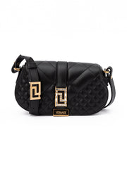 Versace Schultertasche aus gestepptem schwarzem Leder