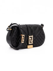 Versace Schultertasche aus gestepptem schwarzem Leder