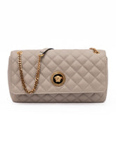 Versace Stepptasche aus taupefarbenem Leder mit Schulterriemen