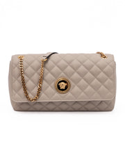 Versace Stepptasche aus taupefarbenem Leder mit Schulterriemen