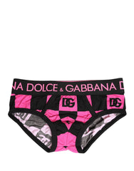 Dolce & Gabbana Schwarze Pinkfarbene Logo-Baumwoll-Brando-Slip-Unterwäsche