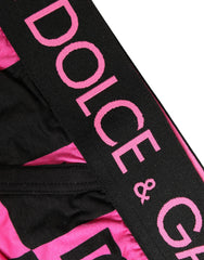 Dolce & Gabbana Schwarze Pinkfarbene Logo-Baumwoll-Brando-Slip-Unterwäsche