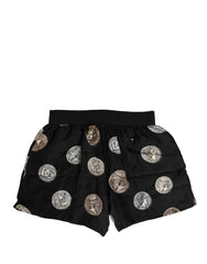 Dolce & Gabbana Schwarze Unterwäsche Boxershorts mit Antik-Münz-Print