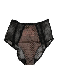 Dolce & Gabbana Schwarze transparente Polka-Dot-Spitzen-High-Waist-Unterhose