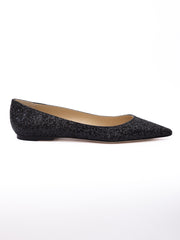 Jimmy Choo Alina Ballerina aus schwarzem Glitzergewebe