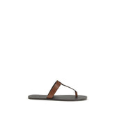 Saint Laurent Brown Calf Leather Bos Taurus Flip-Flop Sandals